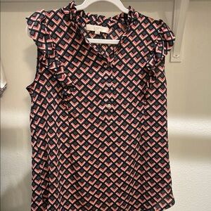 LOFT Gray Pink Sleeveless Ruffled Blouse